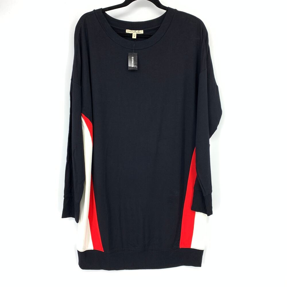 Express Long Sleeve Sweatshirt Dress Womens Sz M Black Side White Red Stripe NEW